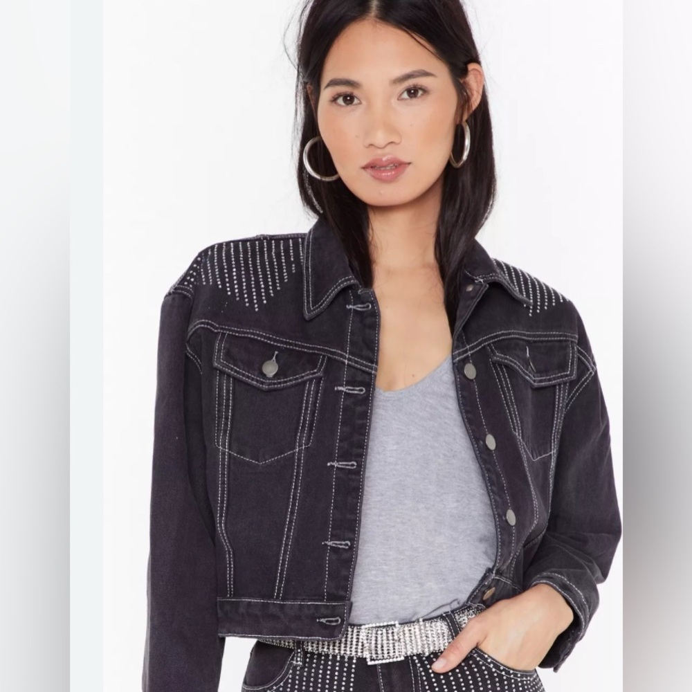 Nasty gal take control of the stitch-Uation black denim cropped jacket size 6